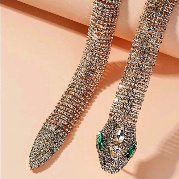 Gold Snake Crystal Choker Rhinestone Necklace - Picture 5 of 10